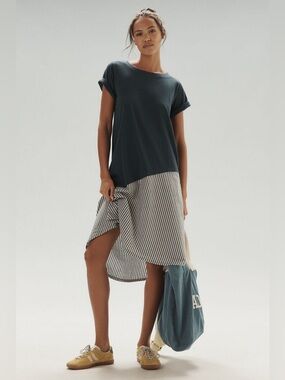 Daily Practice by Anthropologie Final Lap Mixed Media Asymmetrical Midi Dress